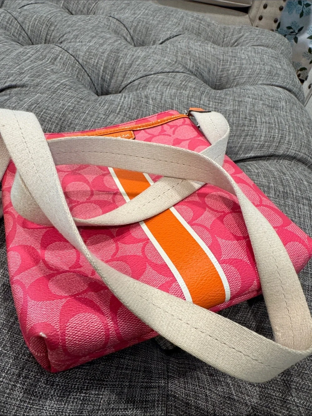 Coach Bag Signature Pink Orange Stripe Swingpack Crossbody - Picture 14 of 17